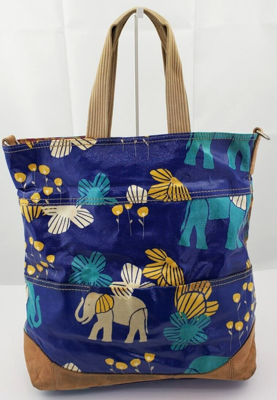 FOSSIL Key Per Elephant/Polka Print XL Coated Canvas Tote Bag Used/No Strap
